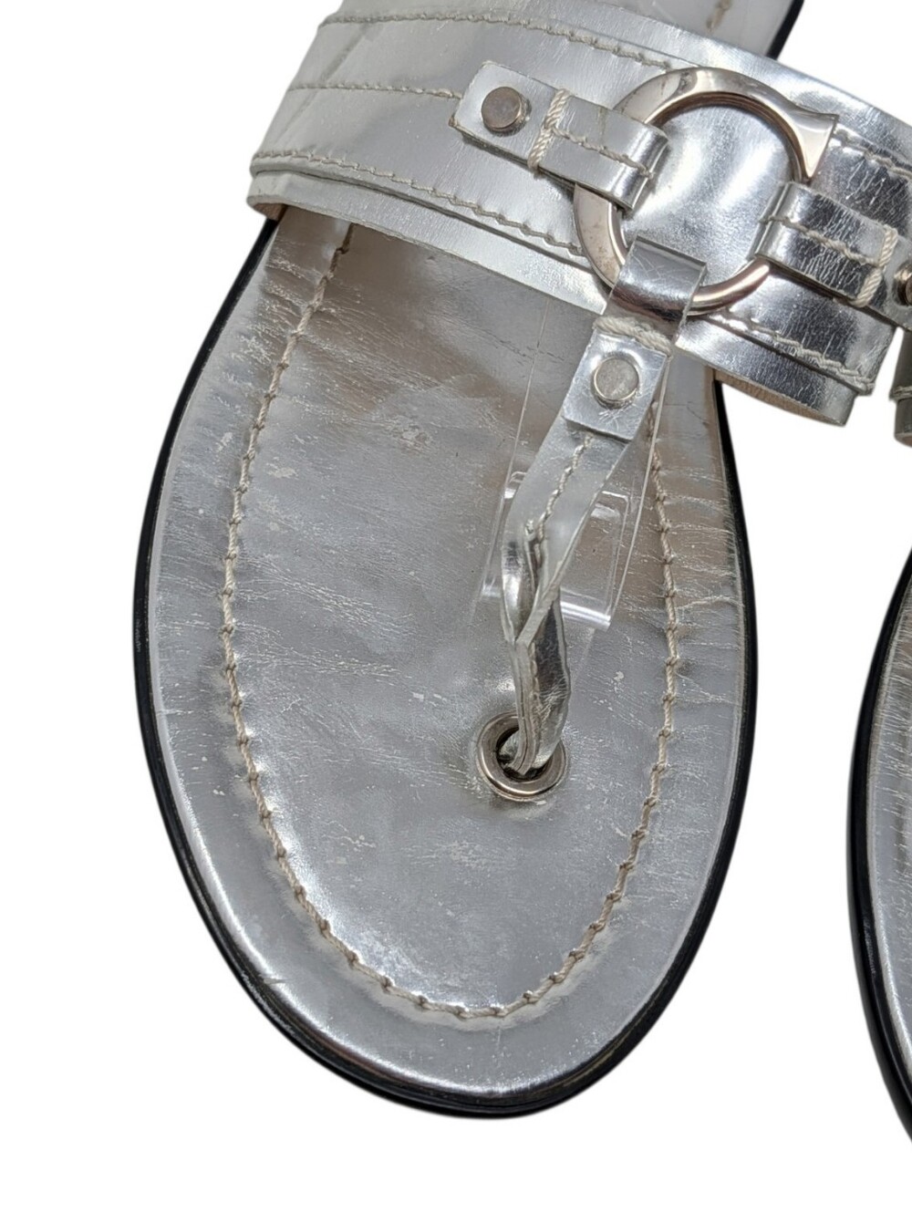 Dior Silver Metallic Logo Thong Sandals Size EU 38.5 - Picture 8 of 12